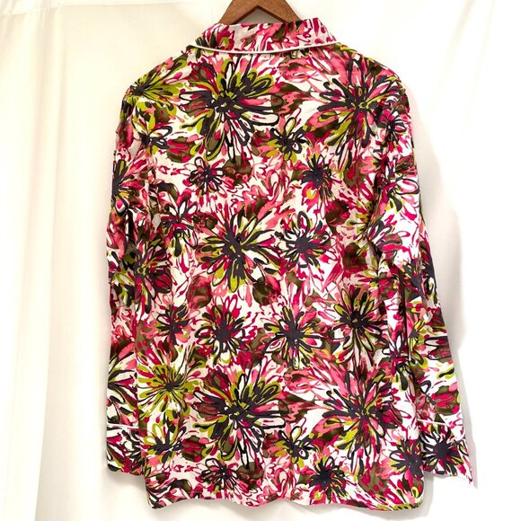 NWT Trina Turk Womens 100% Cotton Pajama PJ Top Floral Button Up Collared Comfy - Picture 2 of 10